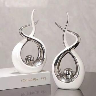 1 Piece Of Home Decoration Modern Art Ceramic Statue Dining Table Decoration, White Gold Resin Home Decoration Living Room Dining Room Coffee Table Center Decoration Modern Farmhouse Decoration, Living Room, Kitchen, Fireplace, Bedroom, Dining Table, Office Minimalist Decoration Vase Decoration, Modern Home Living Room And Bedroom Decoration, Center Decoration, Mother's Day Gift, Graduation Gift, Wedding Decoration Flower Vase Glass Vase