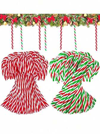6Pcs Christmas Candy Cane Pendant, Christmas Tree Crafts, Confrontation Ornaments, Home Party Favors, Green And Red Lollipop Decorations