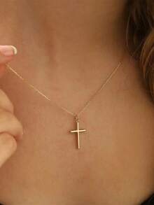 Women's Gold Cross Necklace, Minimalist Religious Jewelry, Suitable For Daily Or Outdoor Wear, Christian Women's Gift - Vàng 2 - Xem 1
