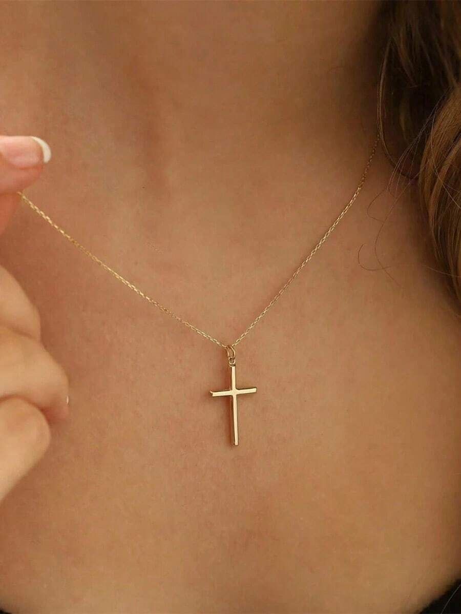 Women's Gold Cross Necklace, Minimalist Religious Jewelry, Suitable For Daily Or Outdoor Wear, Christian Women's Gift - Vàng 2 - Xem 1