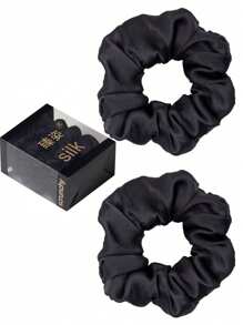 2 Pcs Handmade 3.5cm Wide Silk Crepe Satin Hair Scrunchies, Soft And Smooth With Texture, Suitable For Gift Giving,Hair Accessories,Scrunchy Hair Ties