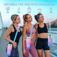Water Bottle Carrier Bag With Phone Pocket For Cup 40 Oz Tumbler With Handle Neoprene,Portable Water Bottle Holder Pouch  With Adjustable Strap For Cup Accessories,Storing Cards,Phones And Other Small Item - 粉藍色-1 - 查看 5
