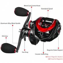 1 pieza Carrete de pesca PROBEROS, el carrete de cebo adopta 6+1BB, sistema de frenado magnético, relación de engranajes 7.3:1, puede capturar tanto agua salada como agua dulce