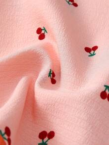 طقم بيجامة مطبوع بالكرز 2 قطعة، ملابس علوية بياقة وأزرار طويل الأكمام وبنطلون، ملابس نوم وملابس منزلية للنساء، مناسبة للخريف/الشتاء