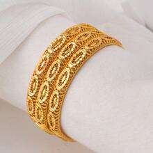 1 件 24K 镀金女士时尚手链，非洲//尼日利亚传统奢华开口手镯，适合新娘婚礼派对，珠宝配饰 - 金色 - 查看 12