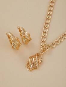 3pcs/Set Golden Necklace Jewelry Set For Women Special Hollow Design Pendant Earrings Wedding Anniversary Gifts Jewellry Accessories - 套裝 - 查看 3