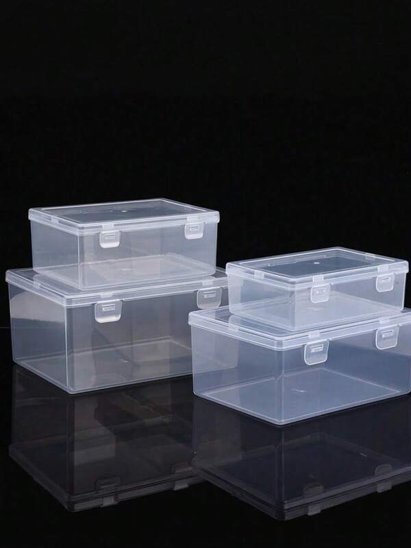 4 Stücke transparente Schnallen-Aufbewahrungsboxen in kleiner, mittlerer und großer Größe, geeignet zum Aufbewahren von Haraccessoires, kleinen Gegenständen auf dem Schreibtisch, staubdicht und schmutzabweisend.
