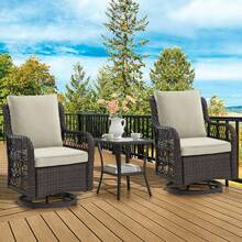 Huisuilinss Outdoor Swivel Rocker Chair,360-Degree Swivel Rocking Chair Set,3 Pieces Patio Furniture Set,Wicker Swivel Rocker Patio Chair With Rattan Side Table,Cushions And Support Back For Patio Porch Pool - Brown beige - View 2