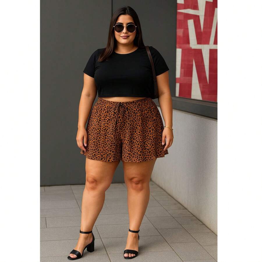 Women's Plus Size Shorts, Summer Style, Light And Loose - Multicolor - View 1