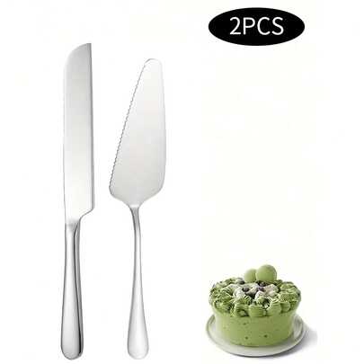 Conjunto de 2 cortadores e facas para bolo, conjunto de facas e espátulas de aço inoxidável, ideal para aniversários, casamentos, festas e eventos de aniversário