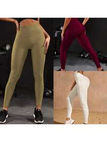 Women Leggings - 卡其色粘土紅白色 - 查看 1