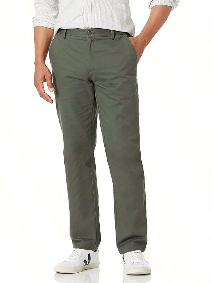 Men's Straight-Fit Wrinkle-Resistant Flat-Front Chino Pant - Style - Dark Olive - 查看 1