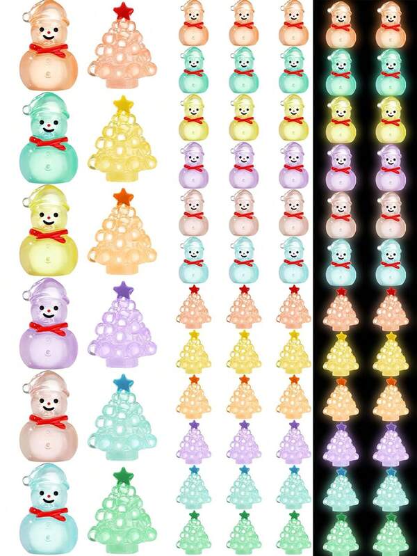12 Pcs- Luminous Christmas Tree And Snowman Figurines Glow In Dark Mini Resin Christmas Tree And Snowmen Set Miniature Christmas Winter Figurines For DIY Landscape Table Party Decoration,Christmas Decorations