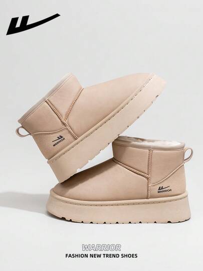  WARRIOR 1 双女式保暖厚雪地靴，2025 秋冬新品，筒形设计，厚底，时尚短筒靴，一脚蹬，户外冬鞋