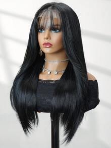 Peruci frontale din dantelă cu parte în T, 13*4*1, linie de păr pre-smulsă, sintetice, rezistente la căldură, păr drept, 22 de inci, negru, separare parțială, utilizare zilnică, calitate înaltă, pentru femei, aspect natural, peruci sintetice moi de bună calitate, potrivite pentru începători, peruci pentru femei, păr sexy, peruci drepte pentru femei, peruci de 22 de inci, peruci negre