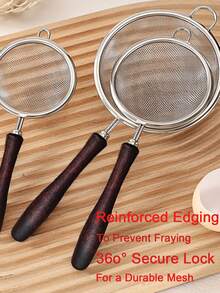 1 Stück Siebset mit Griff für die Küche, feines Edelstahl-Mesh 304 mit Holzgriff, vielseitiger Küchensieb, feines Mesh-Sieb, Metallsieb, Colander, Edelstahl-Siebkelle, multifunktionales Küchengerät, silberner Colander-Löffel für die Küche, ideal für Tee, Kaffee, Mehlsieb, Reis, Pastasieb, Saft, Kochen und Backen