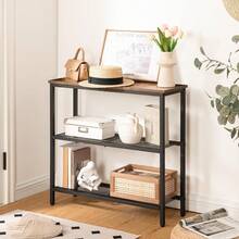 HOOBRO Console Table For Hallway Slim, Narrow Console Table, Hallway Table With 3 Shelves, Slim Sofa Table For Small Spaces, Living Room, Metal Mesh Frame, Rustic Brown And Black - Brown - View 1