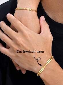 2 piezas de pulseras de pareja de acero inoxidable con grabado láser personalizado con nombre y fecha, en color dorado/plateado, regalo para novio, novia, Acción de Gracias, Navidad - estilo - Ver 2