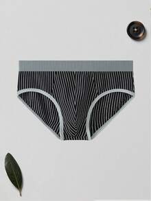 2PCS Men's Briefs With Fashionable Stripes Simple Style Men's Casual Sports Basic Underwear Mid Waist Cotton Soft And Comfortable Men's Triangle Underwear