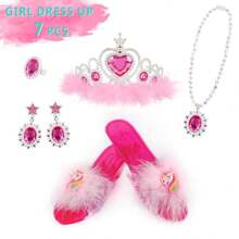 公主珠宝精品装扮和优雅鞋子，角色扮演的时尚配饰，包括皇冠、项链、戒指，适合作为 3 4 5 6 岁女孩、儿童和幼儿的派对礼物和圣诞礼物，也适合作为情人节和新年礼物 - 彩色 - 查看 15