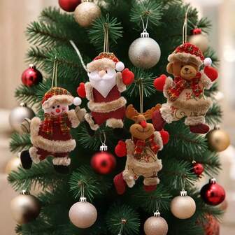 4pcs Christmas Themed Dancing Santa, Snowman, Deer, Bear Ornaments, Christmas Tree Decorations, Christmas Accessories, Christmas Tree Balls, Mini Christmas Tree Decorations, Suitable For Christmas Gifts