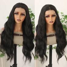 13X4 Free Part Black Green Highlights Body Wave Lace Front Wigs Pre Plucked Soft Long Wavy Hair Wigs Heat Resistant Wave Wigs Glueless Christmas Wig Long Wavy Synthetic Lace Front Wigs For Women Perfect For Daily Wear & Parties - 黑色 - 查看 5