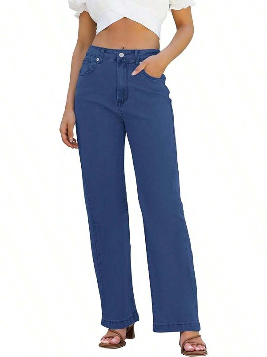 Jeans High Waisted Straight Leg Loose Jeanshalloween - Navy Blue-1 - View 1
