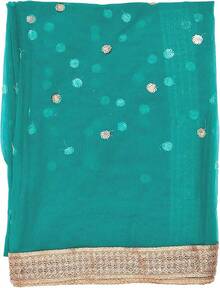 Woman's Embellished Net Dupatta Scarf Shawl Wrap Soft Bridal Wedding - Teal - 查看 5
