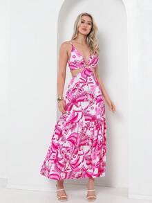 Dress With Elastane At The Back, You Can Tie It At The Back With A Print - 粉色 - 查看 1