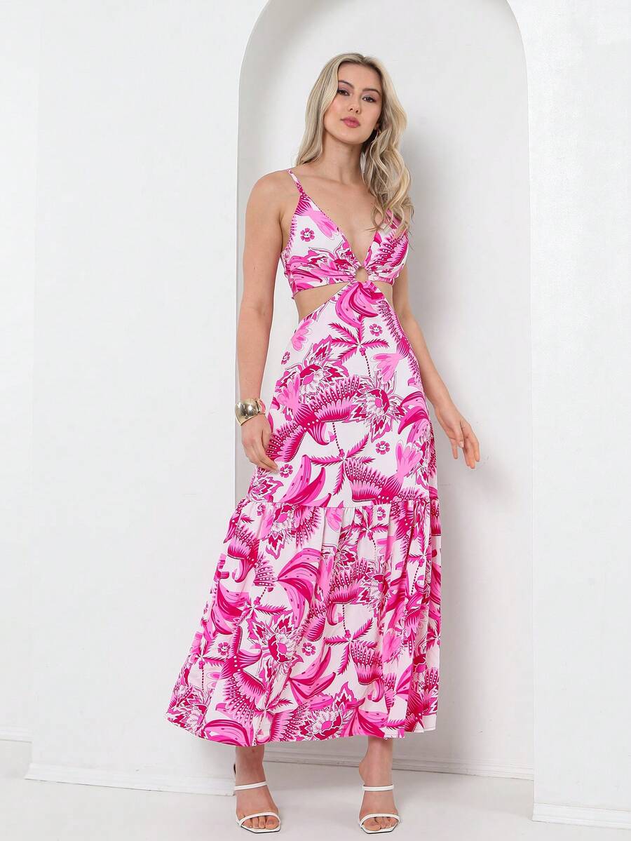 Dress With Elastane At The Back, You Can Tie It At The Back With A Print - 粉色 - 查看 1