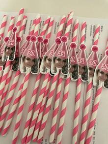 12pcs Customized Face Party Paper Straws, Bachelorette Party Personalized Face Straws, Customizable Age Birthday Party Face Straw Decors, Girlfriend Birthday Party Decor Gifts,Multi-Functional, Ornamental,Reusable,Exquisite - Multicolor - View 3