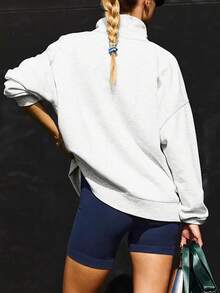 INS Style Women Printed Crew Neck Sweatshirt Set, Long Sleeve + Sports Shorts, Casual Sporty Outfit For Autumn, Loose Fit Two Pieces Suitable For Walking & Workout