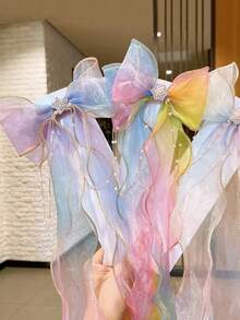 1 rolă/5 yarzi panglică de tul Ombre curcubeu, panglică de șifon cu gradient iridescent pentru ambalaje cadou, decorare, accesorii pentru pălării DIY meșteșuguri șir de baloane, nuntă, ziua de naștere Crăciun