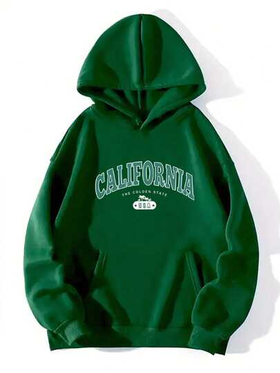 Sudadera gráfica de California para hombres - Sudadera casual con bolsillo de canguro, sudadera con capucha, primavera/otoño, mezcla de poliéster knitted (95% poliéster, 5% elastano), ajuste regular, patrón geométrico, estiramiento ligero