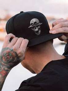 1pc Skull Hand Printed Unisex Hip Hop Cap, Street Style Outdoor Sports Baseball Cap, Adjustable Hat Halloween Skeleton - Multicolor - View 5