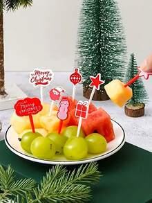 8pcs/16pcs/24pcs/32pcs Christmas Fruit Picks,Santa Claus Fruit Fork And Snowman Doll Design,Cute Fruit Forks For Snacks,Cake, Xmas Table Decoration,Christmas Snack Fruit Fork,Christmas Party Party Fruit Fork,Cute Christmas Fruit Pick