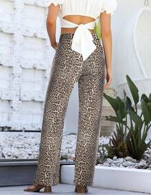 Jeans High Waisted Straight Leg Loose Jeanshalloween - 灰色豹紋 - 查看 4