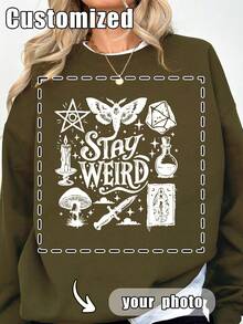 1pc Women's Creepy Girl Series Round Neck Sweatshirt, Casual Daily Fashion Top, Suitable For Autumn/Winter