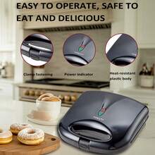 SOKANY 08042 Donut-Maschine, 750W Dauerbetriebsleistung, beidseitiges Heizen, kein Wenden, physikalische Antihaftbeschichtung, einfache Reinigung, LED-Kontrollleuchte, 6 Löcher werden gleichzeitig gebacken, 3 Minuten schnelle Produktion, Haushalts-Frühstücksgerät