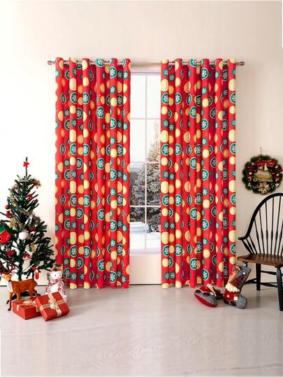 1pc Semi-Transparent Christmas Red Soft Touch Curtain Children's Window Decoration, Snowflake Dot Geometric Party Decor, Garland Light Shadow Aesthetics