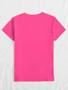 Playera camiseta básica mujer dama cuello redondo manga corta estampado futbol soccer mamá parte superior elástica de poliéster primavera/verano uso diario material no transparente - Rosa - Ver 2