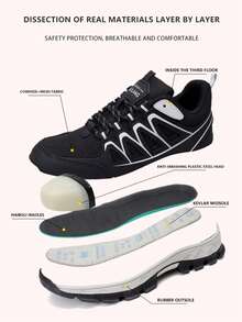 Zapatos de para mujeres, zapatos de a prueba de perforaciones y aplastamiento con puntera de acero, zapatos deportivos de antideslizantes con suela de goma, botas de duraderas y de moda, adecuados para uso diario, senderismo al aire libre, construcción industrial, botas de trabajo para hombres y mujeres para todas las estaciones - Negro - Ver 8
