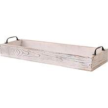 Rustic Wooden Serving Trays Rectangular With Handle,Ottoman Tray For Living Room 16 Inch Long For Serving Wine(Whitewashed)
