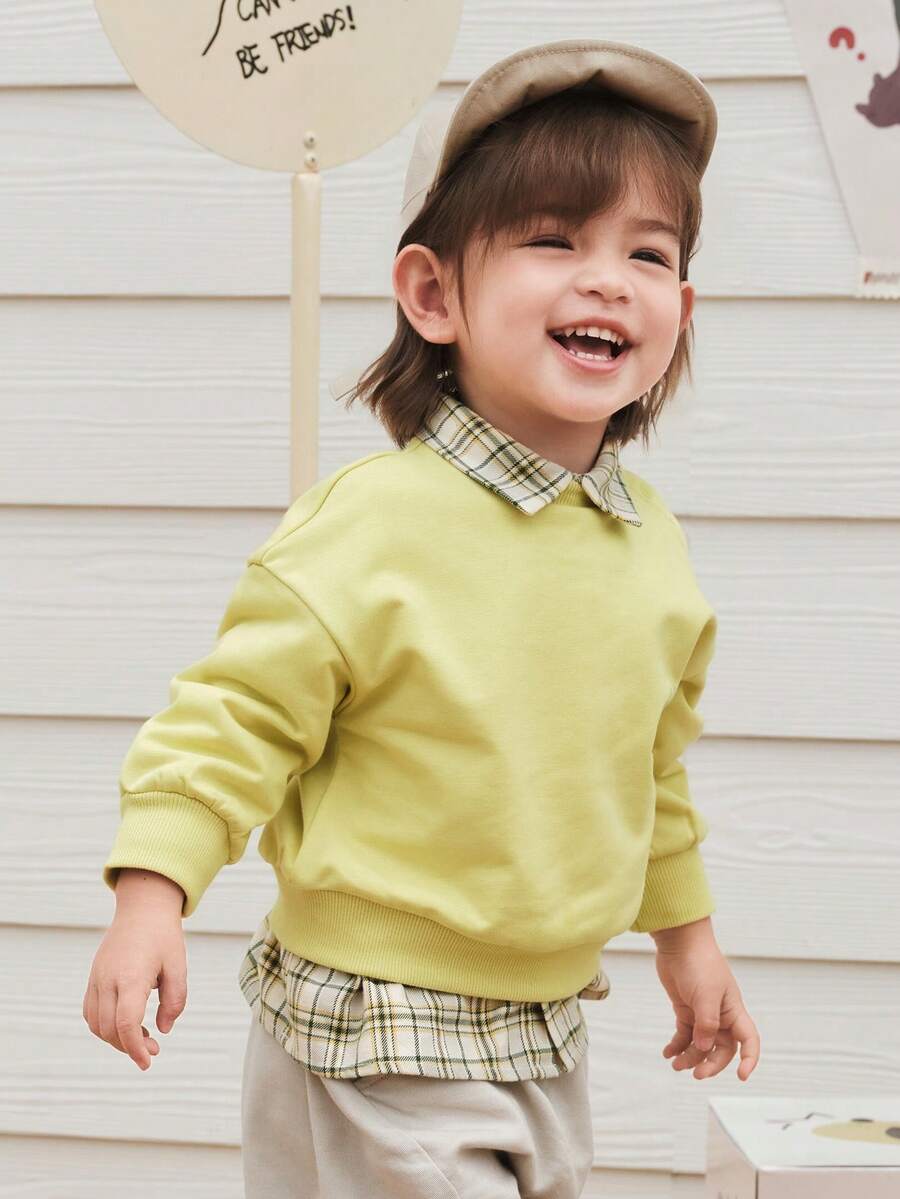 Áo nỉ cho bé trai mùa thu 2025 - Áo chui đầu dễ thương - màu vàng chanh - Xem 1