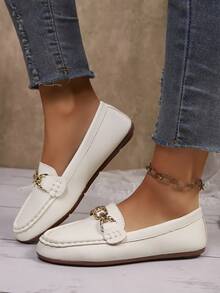 Nowe, lekkie, płaskie, wsuwane mokasyny w dużych rozmiarach, wygodne, lniane, w jednolitym kolorze, do codziennego użytku, do pracy, na wakacje, z oddychającej skóry, z łatkami, ręcznie robione, proste i eleganckie buty damskie - Biały - Zobacz 4