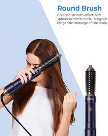 UKLISS 6-In-1 Blue & Gold Hot Air Brush Styler: Dry, Straighten, Curl & Volumize Hair Fast - Portable Travel Blow Dryer Brush For Smooth, Shiny Styles (3 Heat Settings) - Xem 7