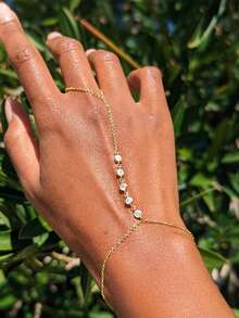 1pc Stainless Steel 18K Gold Plated O-Shape Chain Linked Finger Ring, Versatile For Daily Wear, Party, Gift For Women