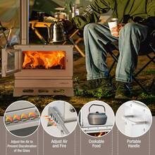 Hot Tent Stove Wood Burning With Chimney Pipe, Portable Folding Tent Wood Stoves Include View Glass & Carry Bag For Outdoor Heating, Cooking, Hunting - Silver - View 5