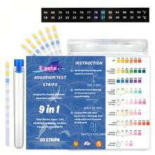 Tiras de prueba de agua para acuario 9 en 1 | Kit de prueba para acuario de 50 piezas para agua dulce/salada y estanque | Incluye tiras de termómetro para acuario, pH instantáneo, nitrato, nitrito, cloro, análisis de hierro | Tiras de prueba de alta precisión para monitorear la calidad del agua - Azul - Ver 9