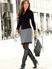 Women's Long Sleeve V-Neck Bottom Patterned Scuba Mini Dress, 12027 - Multicolor - View 2